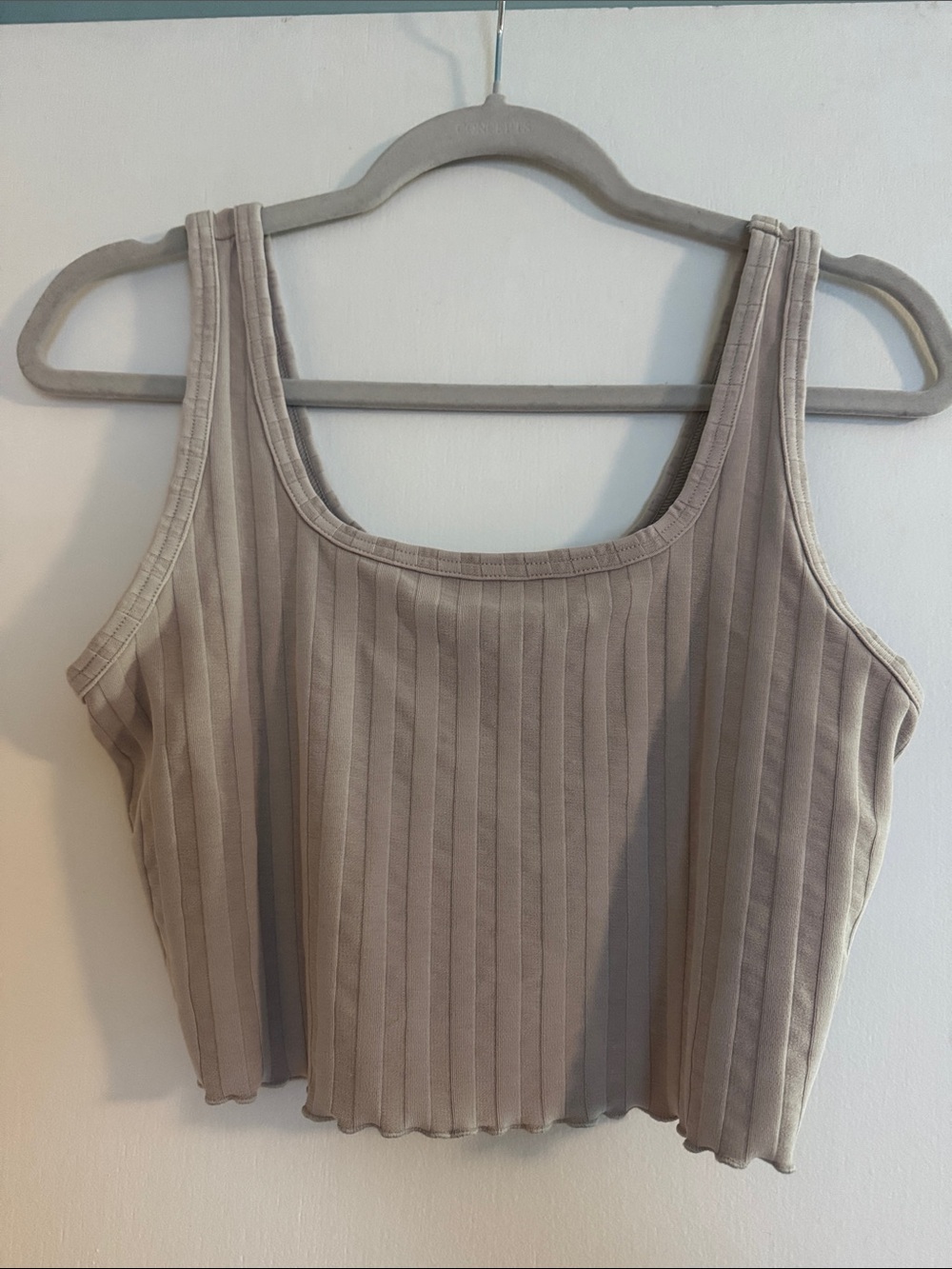 aerie Ribbed Scoop Crop Tank Top - Taupe